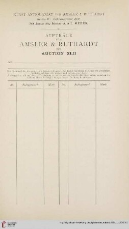 Aufträge für Amsler & Ruthardt zur Auction XLII