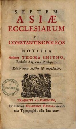 Septem Asiae ecclesiarum et Constantinopoleos notitia