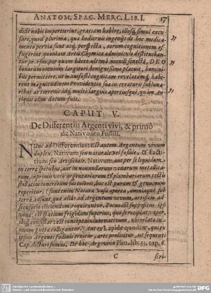 Caput V. De Differentis Argenti vivi, et primo de Nativo seu Fossili.