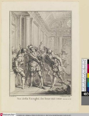 [Illustration zu Texten von Voltaire - Eine Szene aus der Tragödie "La Henriade"]