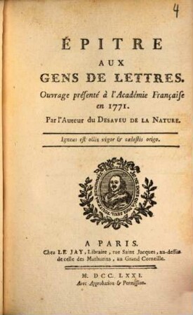 Epitre aux gens de lettres