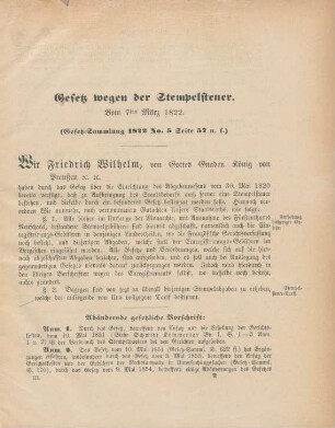 Gesetz wegen der Stempelsteuer. Vom 7ten März 1822