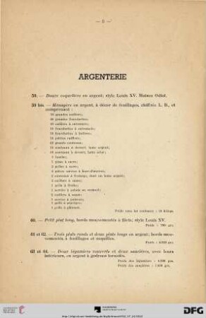 Argenterie (Nr. 59-87bis)