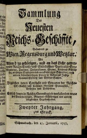1tes Stuck. Schwabach, den 17. Januarii, 1757.