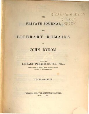 The private journal and literary remains of John Byrom, 2,2