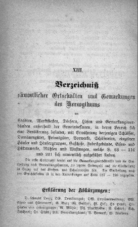 XIII. Verzeichniß sämmtlicher Ortschaften des Herzogthums