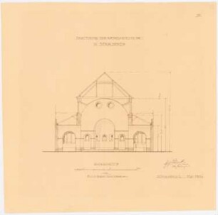 Katholische Kirche, Stralsund Denkmalpflege - Bauaufnahme: Querschnitt Richtung Chor 1:100