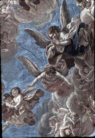Steinigung des heiligen Stephanus und seine Vision des sich öffnenden Himmels mit Christus und dem Heiligen Geist