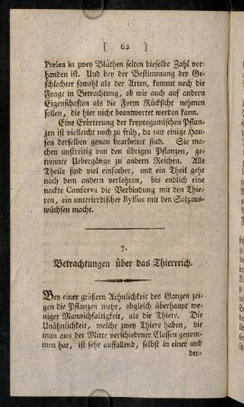 62-89, 7. Betrachtungen über das Thierreich.