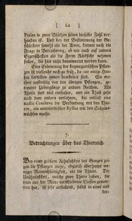 62-89, 7. Betrachtungen über das Thierreich.