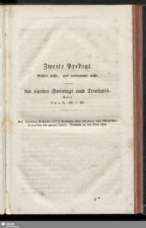 Zweite Predigt. Richtet nicht, und verdammet nicht