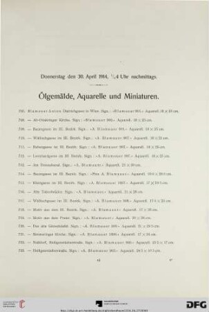 Ölgemälde, Aquarelle und Miniaturen (Nr. 707-856)