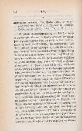 558-564 [Rezension] Zahn, Theodor von, Ignatius von Antiochien