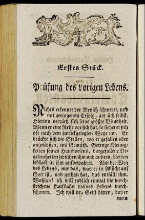Erstes Stück. Prüfung des vorigen Lebens.