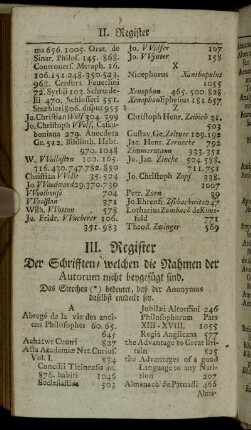 III. Register Der Schrifften, welchen die Nahmen der Autorum nicht beygefügt sind.