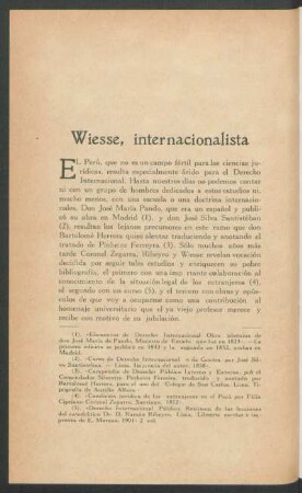 Wiesse, internacionalista.