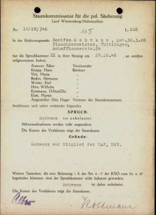 Schwanz, Bonifaz