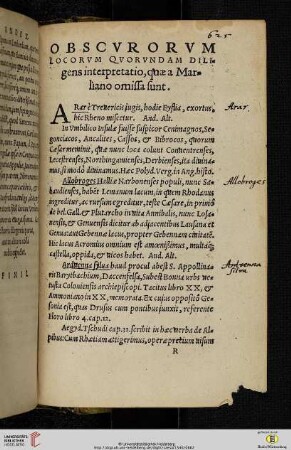 Obscvrorvm locorvm qcorvndam diligens interpretatio, quæ a Marliano omissa sunt
