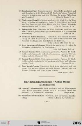 Einrichtungsgegenstände; Antike Möbel (Nr. 481-525)
