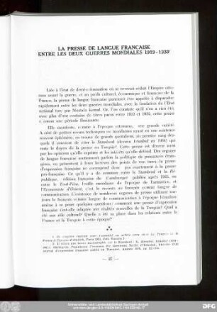 La Presse De Langue Francaise Entre Les Deux Guerres Mondiales 1919-1939