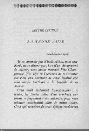 Lettre dixième: La terre amie