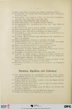 Fayence, Majolika und Steinzeug (Nr. 266-307)