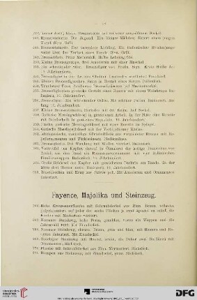 Fayence, Majolika und Steinzeug (Nr. 266-307)