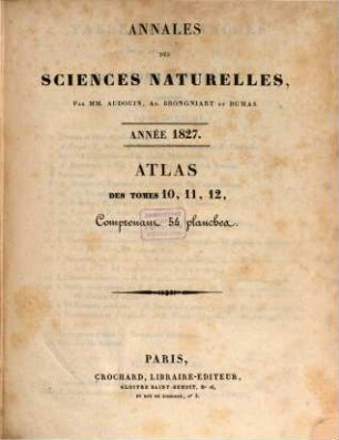 Annales des sciences naturelles. Atlas, 1827