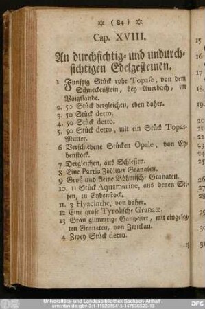 Cap. XVIII. An durchsichtig- und undurchsichtigen Edelgesteinen.