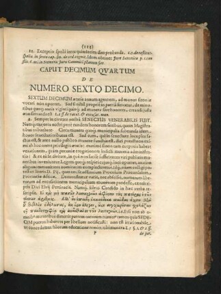 Caput Decimum Quartum. De Numero Sexto Decimo.