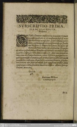 Subscriptio Prima, Per Dn. Joachimum Willerum