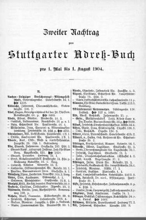 Nachtrag zum Stuttgarter Adreßbuch, 01.05.-01.08.1904