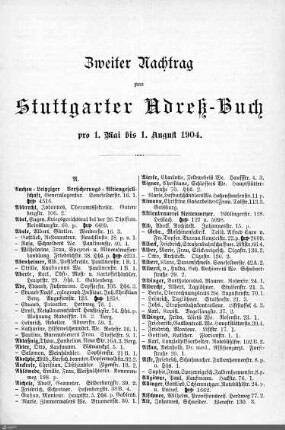 Nachtrag zum Stuttgarter Adreßbuch, 01.05.-01.08.1904