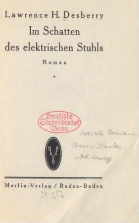 Im Schatten des elektrischen Stuhls : Roman