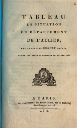 Tableau de situation du Département de L'Allier