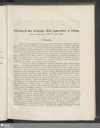 Jahresbericht über die Königl. Sächs. Landesschule zu Grimma. Vom 14. September 1865 bis dahin 1866
