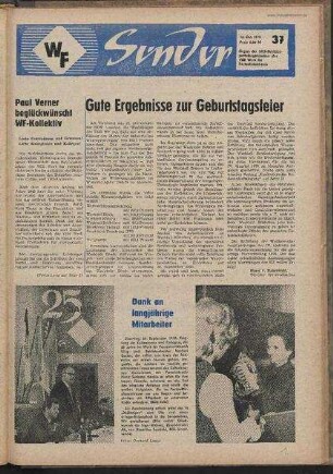 Betriebszeitung 'WF-Sender', Nr.37/1970 (16. Oktober 1970)