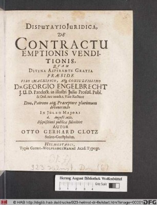 Disputatio Iuridica, De Contractu Emptionis Venditionis