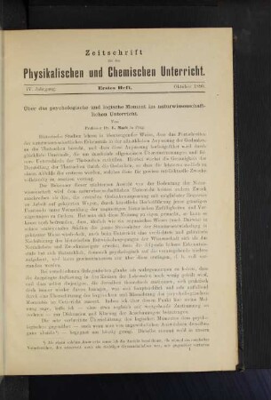 IV. Jahrgang. Erstes Heft. Oktober 1890.