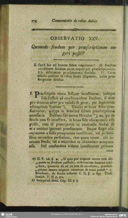 Observatio XXV. Quomodo feudum per praescriptionem augeri possit?