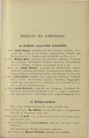 Mitglieder des Lehrkörpers