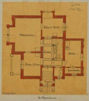 Ländliches Wohnhaus, Berlin-Lichterfelde Monatskonkurrenz April 1881: Grundriss Erdgeschoss