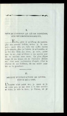 I. Idee De L'Essence De Letre Suprême; Son Incompréhensibilité.