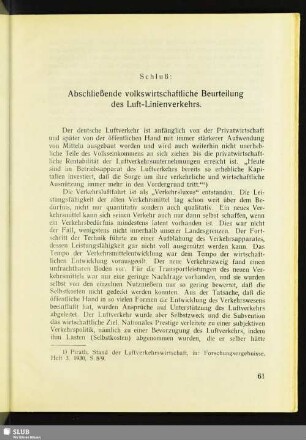 Schluß: Abschließende volkswirtschaftliche Beurteilung des Luft-Linienverkehrs