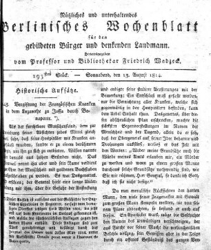 293stes Stueck, Sonnabend, den 13.August 1814