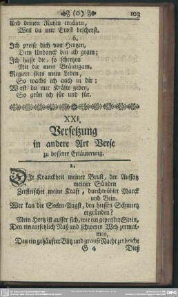 XXI. Versetzung in andere Art Verse zu besserer Erläuterung