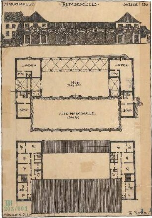 Fischer, Theodor; Remscheid; Markthalle - Grundrisse, Ansicht