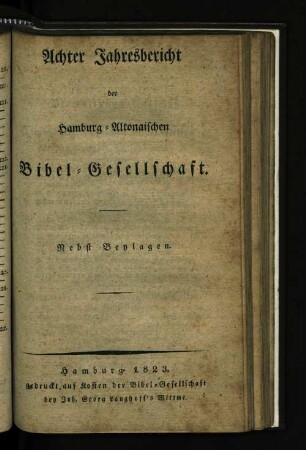 8.1823: Achter Jahresbericht der Hamburg-Altonaer Bibel-Gesellschaft.