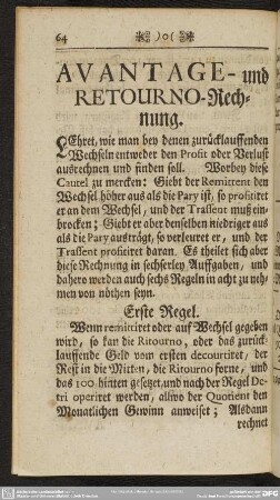 Avantage- und Retourno-Rechnung