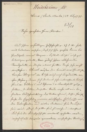 Brief an Ludwig Strecker  und B. Schott's Söhne : 28.08.1897